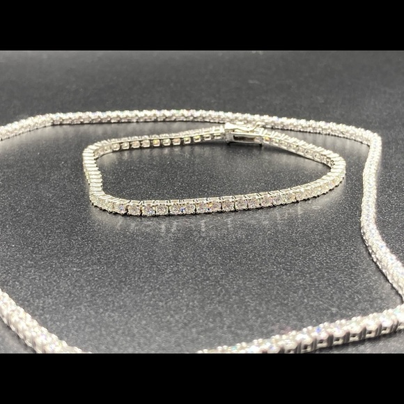 925 Silver Moissanite Tennis Chain Necklace Bracelet Set - Picture 7 of 10